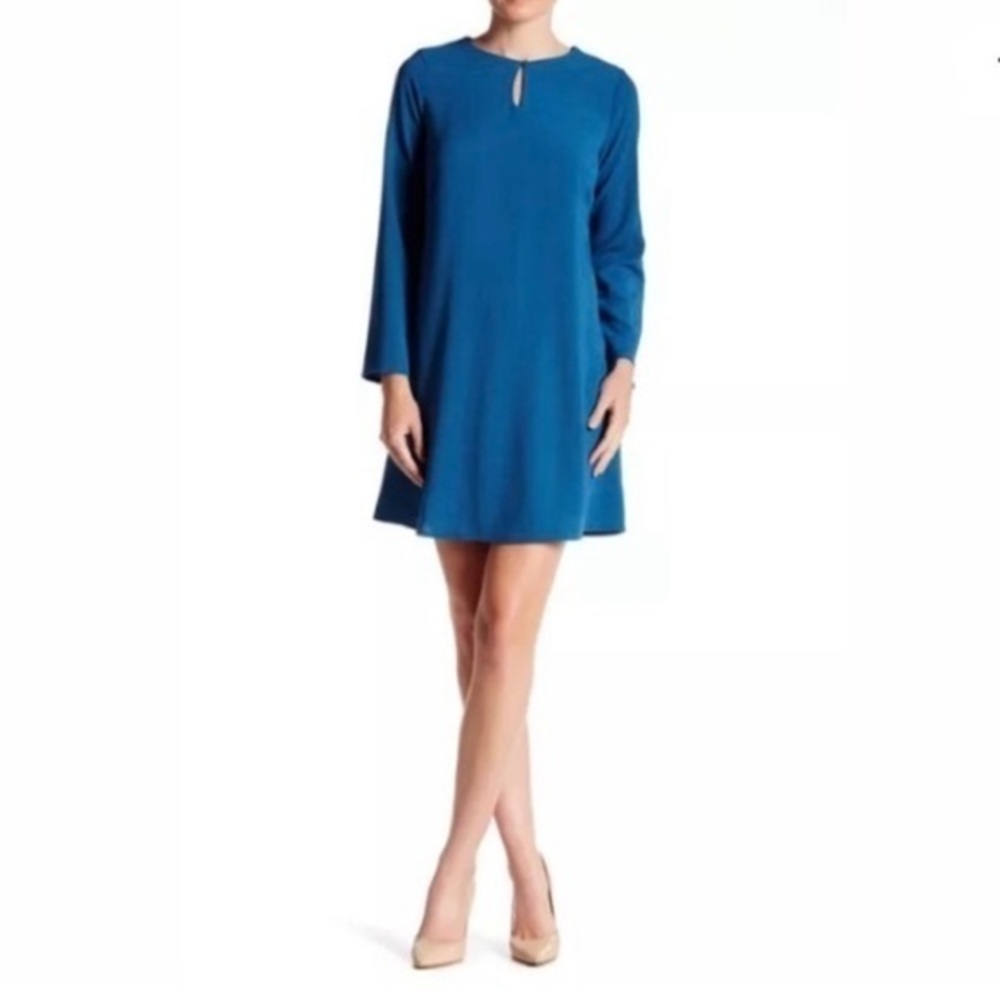 Bobeau Keyhole Bell Sleeve Blue Dress